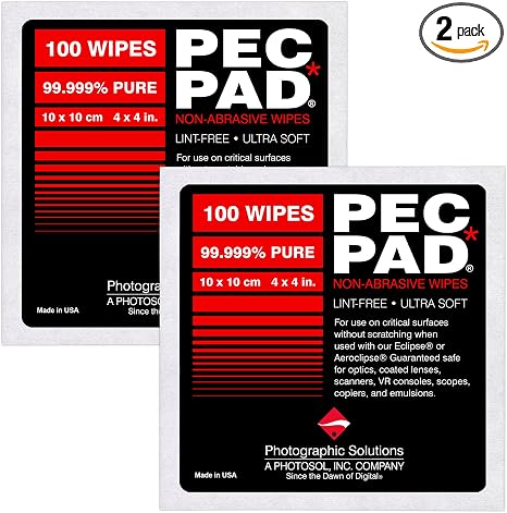 PEC-PAD Lint Free Wipes 4”x4” Non-Abrasive Ultra Soft Cloth for Cleaning Sensitive Surfaces like Camera, Lens, Filters, Film, Scanners, Telescopes, Microscopes, Binoculars. (100 Sheets Per/Pkg) 2-Pack