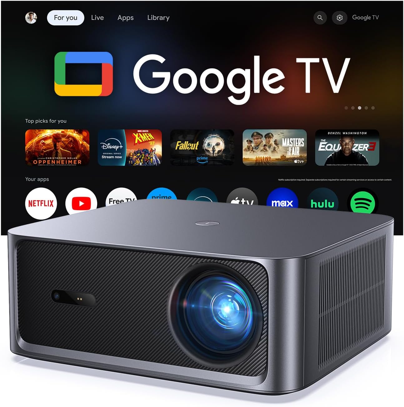 HAPPRUN 3000 ANSI Lumens Outdoor Projector with Official Google TV