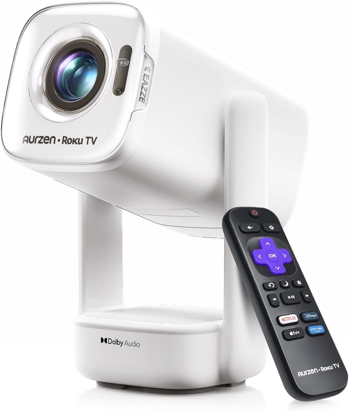 Aurzen Roku TV D1R air USB-C Powered Smart Portable Outdoor Projector White