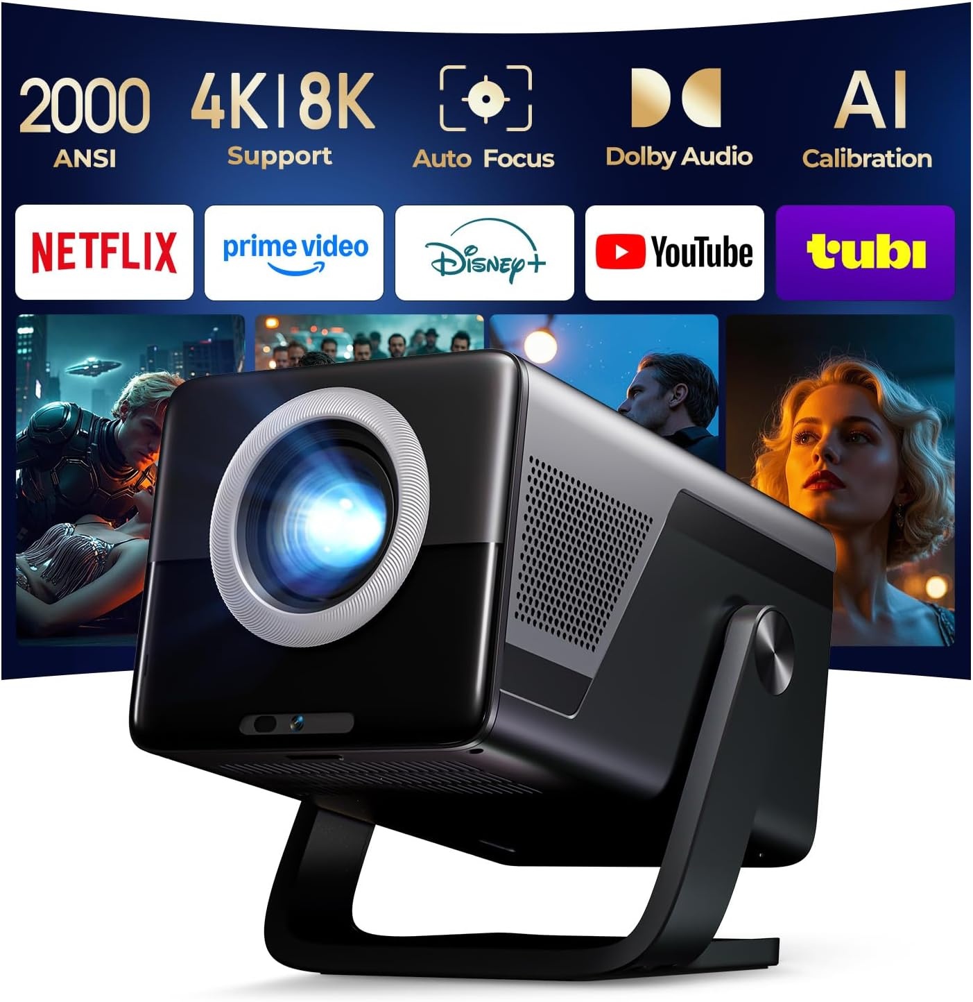 X7 2000 ANSI Smart Projector, 4K/8K Input Support, Native 1080P, 125% sRGB